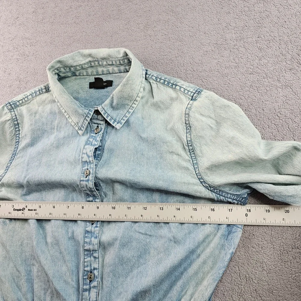 Halogen Shirt Dress Womens S‎ Blue Denim Acid Wash Drawstring Waist Button Front - Picture 5 of 14